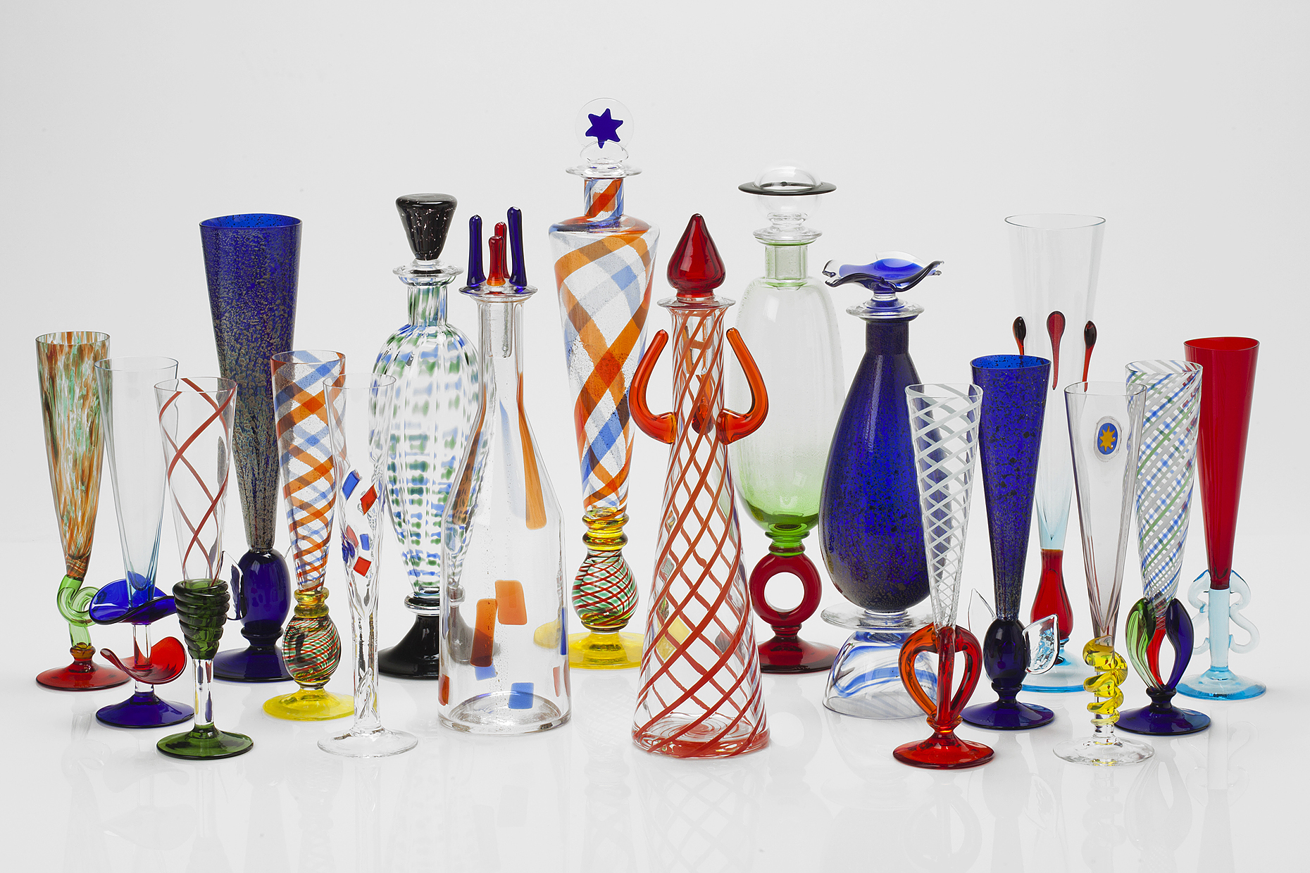 A diverse collection of hand made Italian glassware